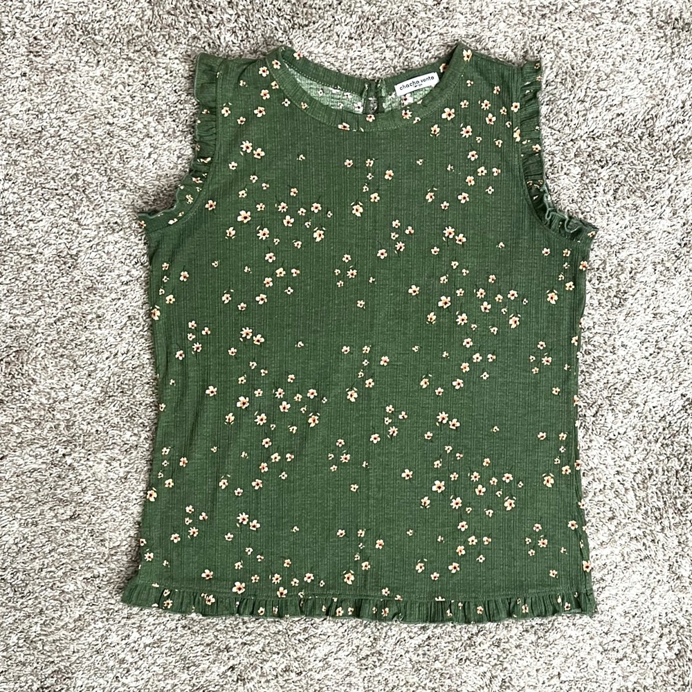 Green & Yellow Floral Sleeveless Top